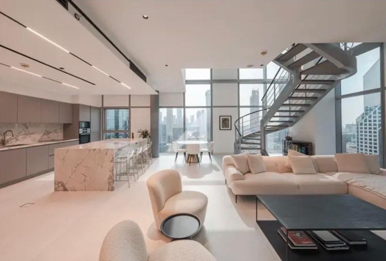 Open-plan renovated living and dining area