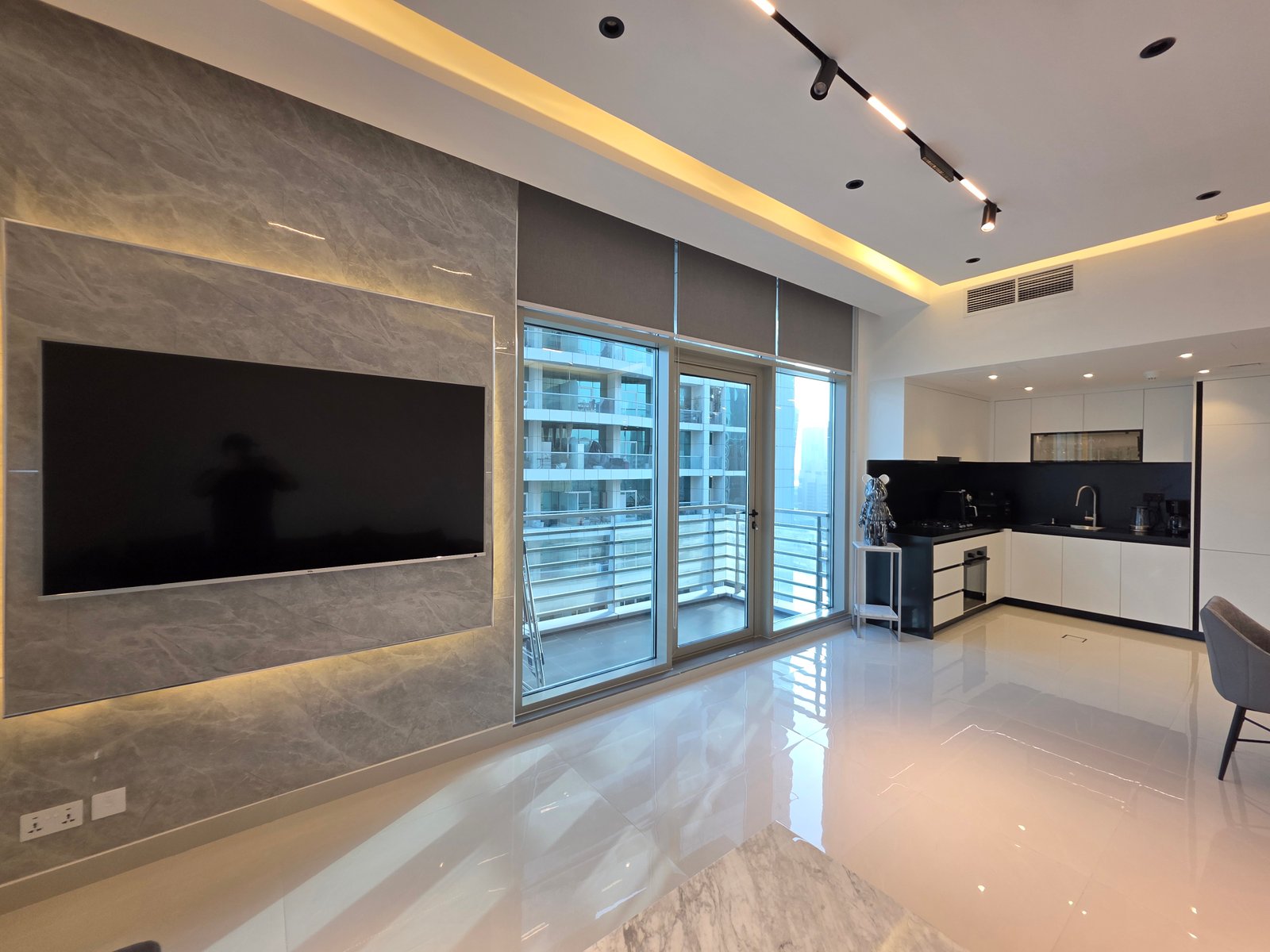 Open-plan renovated living and dining area
